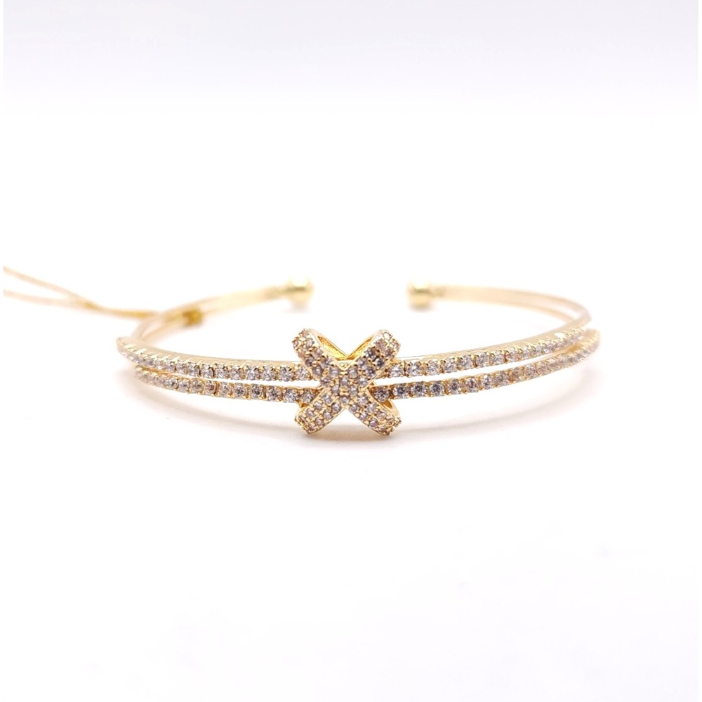 Eye Candy LA Gold Tone CZ X Cuff Bracelet Pave Adjustable NWT